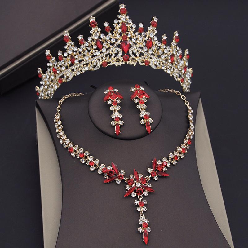 Vintage Crystal Tiaras Bridal Jewelry Sets for Women Prom Wedding Earring Necklace Set Bride Crown Jewelry Sets