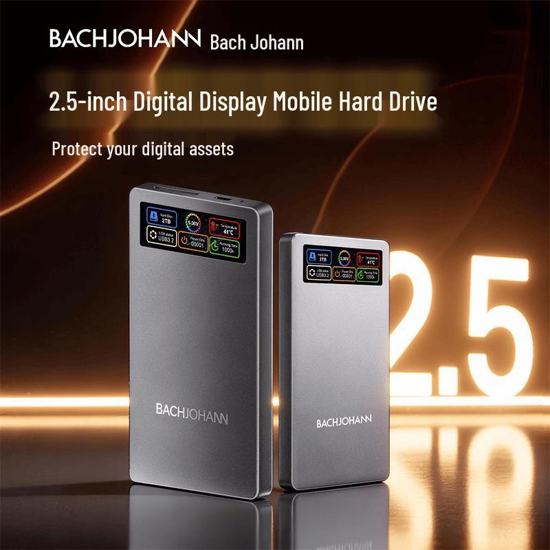 Bach John HD-01 Rugged 1TB Portable External Hard Drive with Digital Display