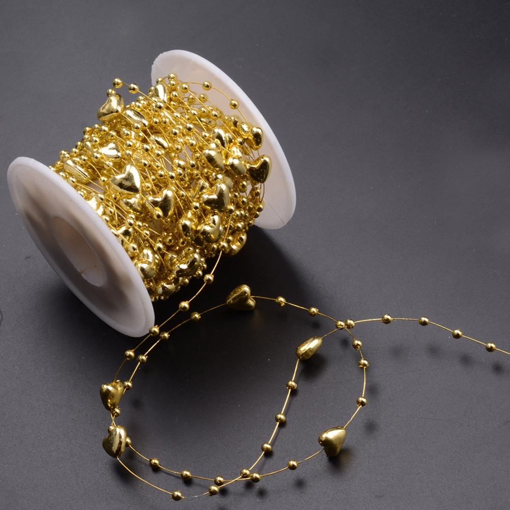 10m Filo da Pesca Catena di Perline a Forma di Cuore Decorazione per Matrimonio Festa di Natale (Oro)