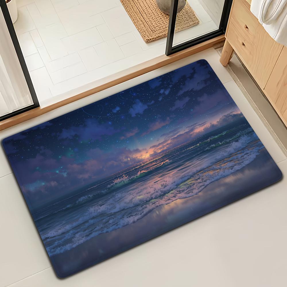 Ocean Spring Beach Wave Summer Door Mat Bath Microfiber Decorative Versatile Flannel Floor Mat Quick Dry Absorbent Non-slip Sole