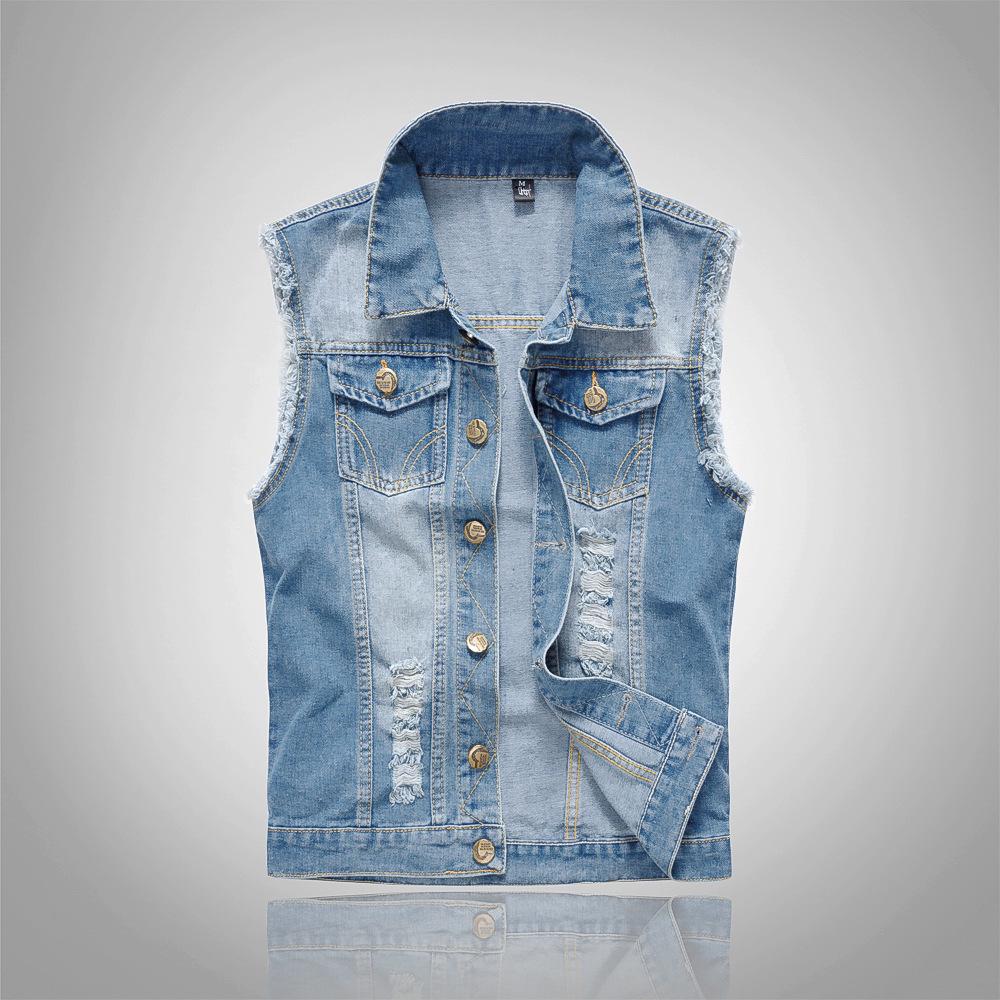 Plus Size Korean Style Men s Light Blue Ripped Denim Vest S светло-синий