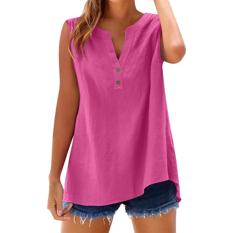Women's Shirt Summer Fashion Casual Button Loose Sleeveless Bamboo Cotton Top Women's Wear