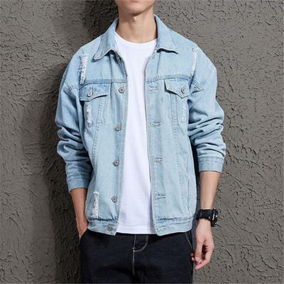 New Fashion Hole Denim Jakets Men Slim Cotton Jean Outerwear Mens Causal Streetwear Coat Tun Down Collar Retro Denim Jackets Man