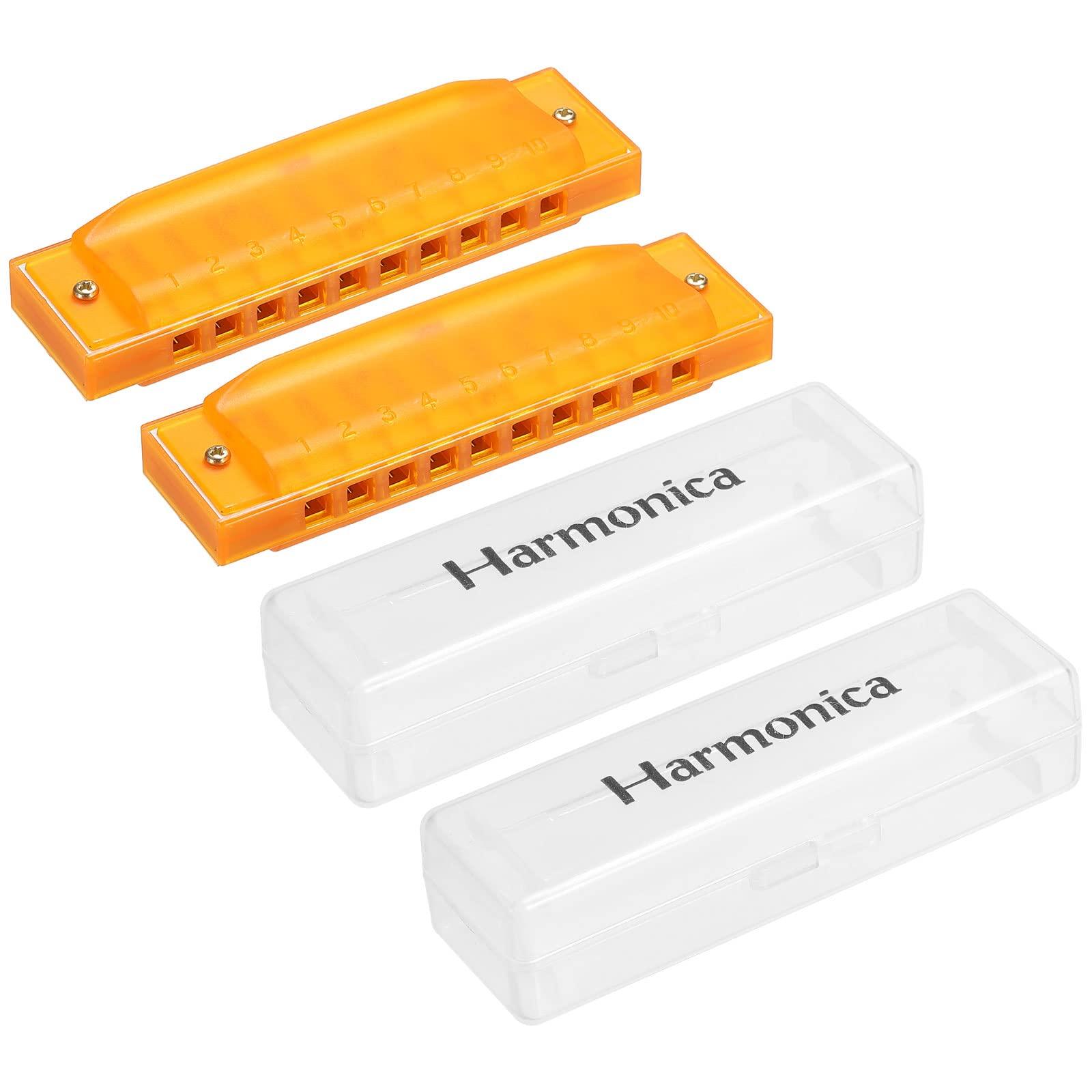 

PATIKIL Clear, Colorful, Translucent Harmonica, 10 Holes, Yellow, ABS Harp Mouth with PVC Box, for Beginners, Adults, and Education, Pack of 2