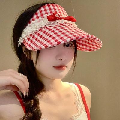 New Lace Bow Empty Top Hat Spring and Summer Cute Hat Women's Big Brim Versatile Sun Hat Sun Hat