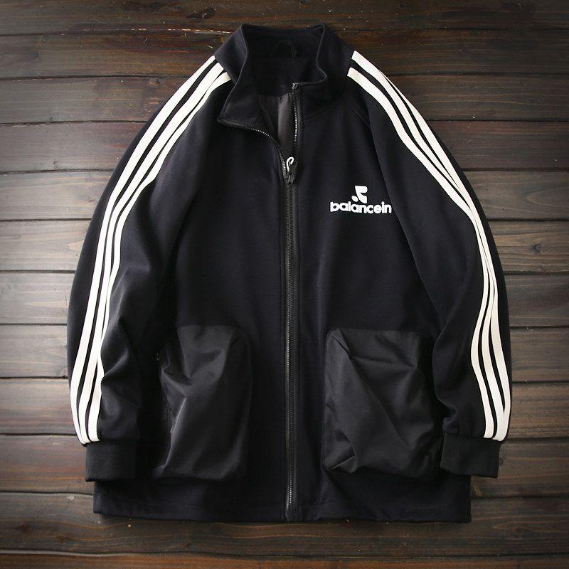 

European and American Orders Plus size Stretch Knitted Cotton Men s Spring and Autumn Loose Wide Sports Stand Collar Jacket Tide Black 3XL (85-97.5kg)