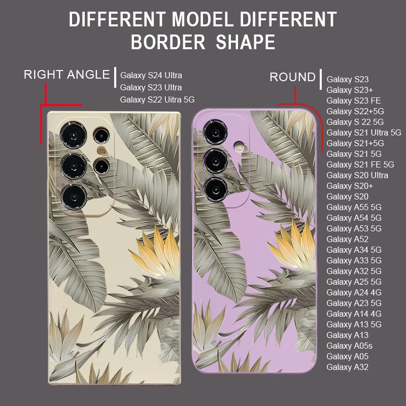 Luxury Golden Leaves Texture Soft Cover For Samsung Galaxy A56 A17 A26 A16 A36 A55 A54 A53 A15 S24 S25 FE S25 S22 S23 Ultra Plus Lanyard Soft Cover