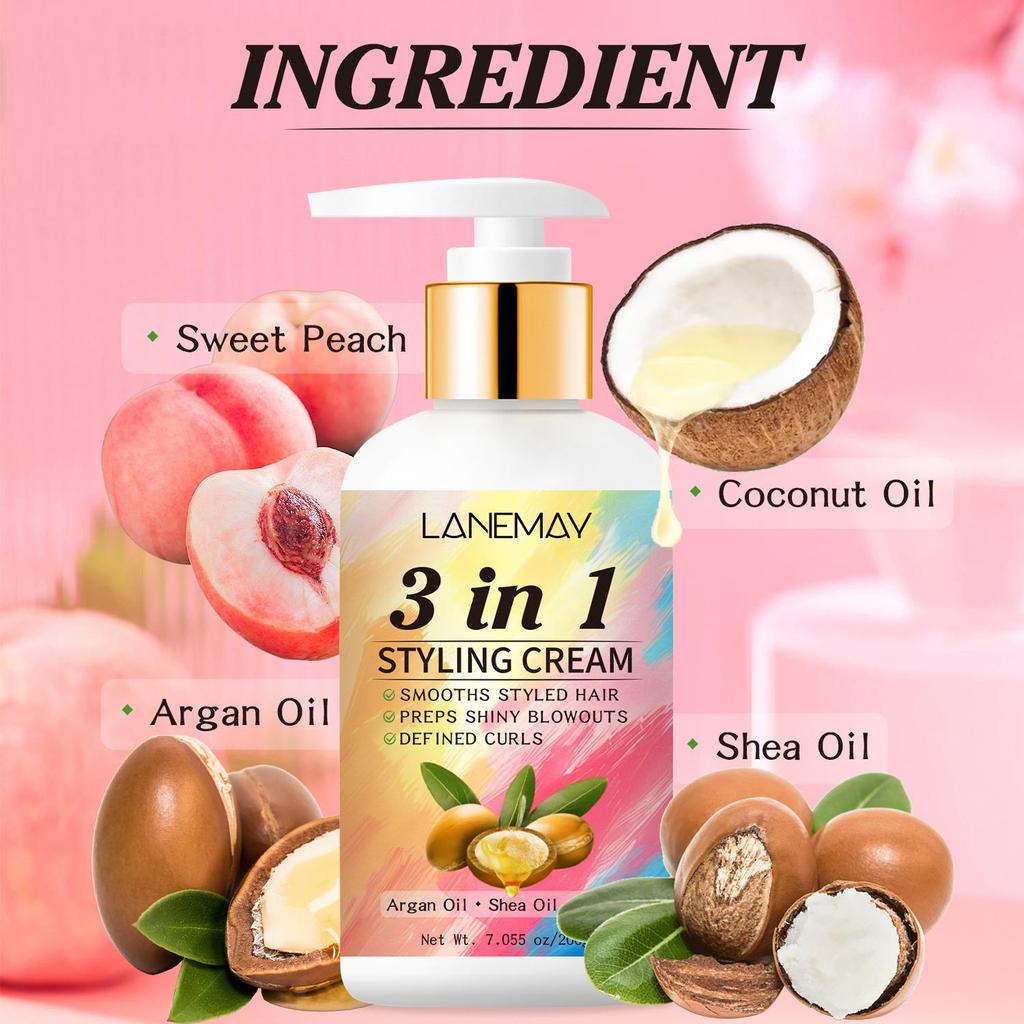 3-in-1 Styling Cream-Smooths Styled Hair, Preps Shiny Blowouts and Defined Curls-Suitable for all Hair Types, 200g