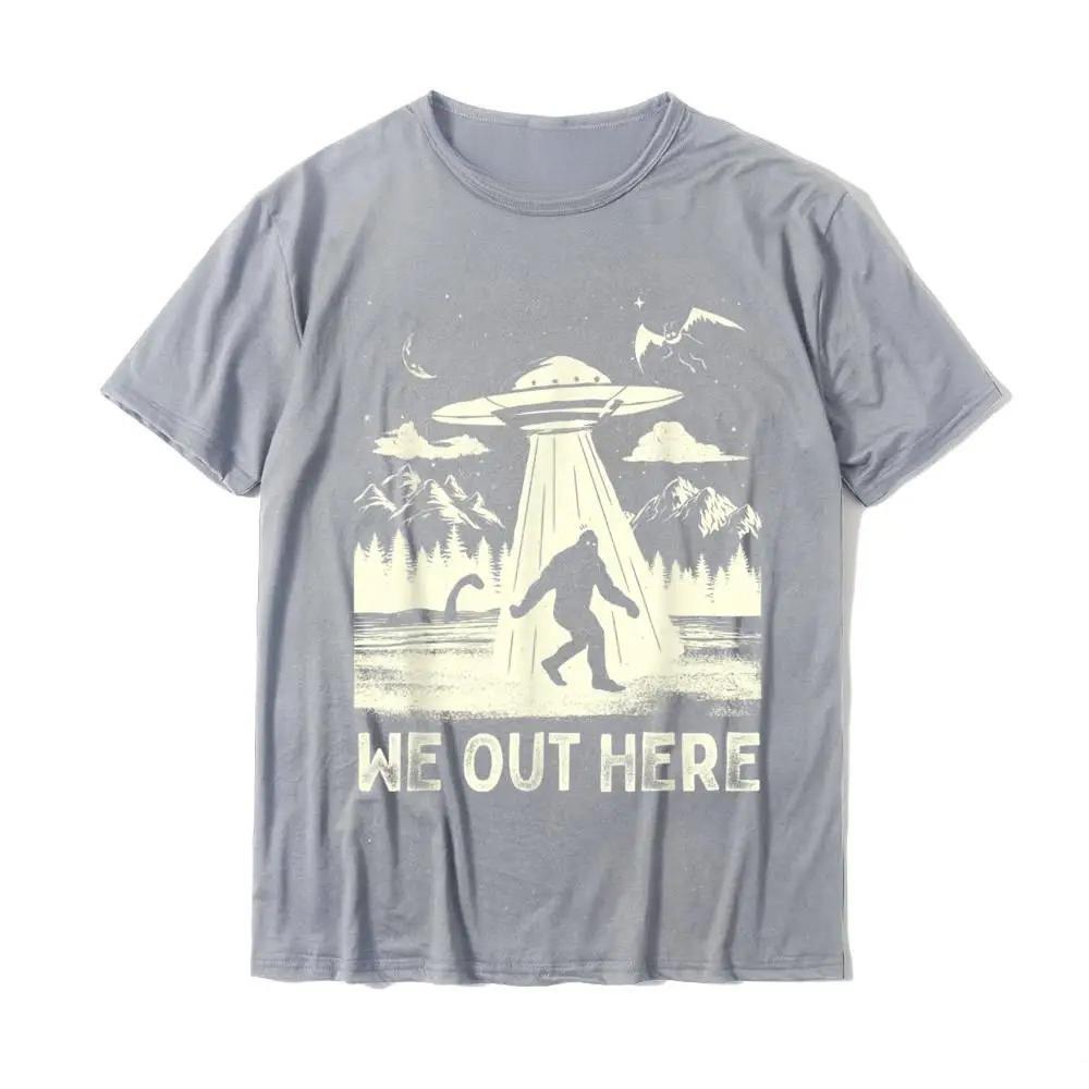 New We Out Here Funny Bigfoot Cryptid Ufo Abduction Printed Women Cotton Tshirt Tops Summer Short Sleeve Round