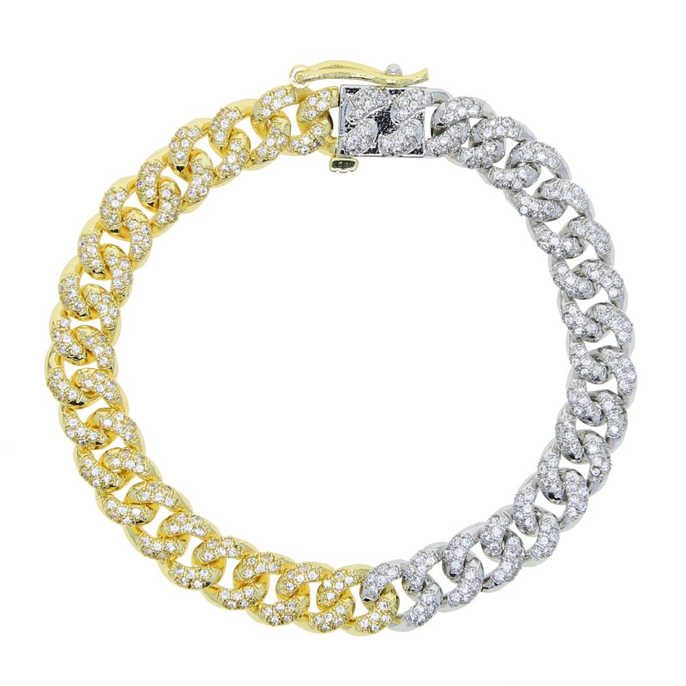 7mm Micro Pave Cz Hip Hop Punk Women Jewelry Gold Silver Two Tone Gold Cuban Link Chain Bracelet Necklace Jewelry Set 16cm