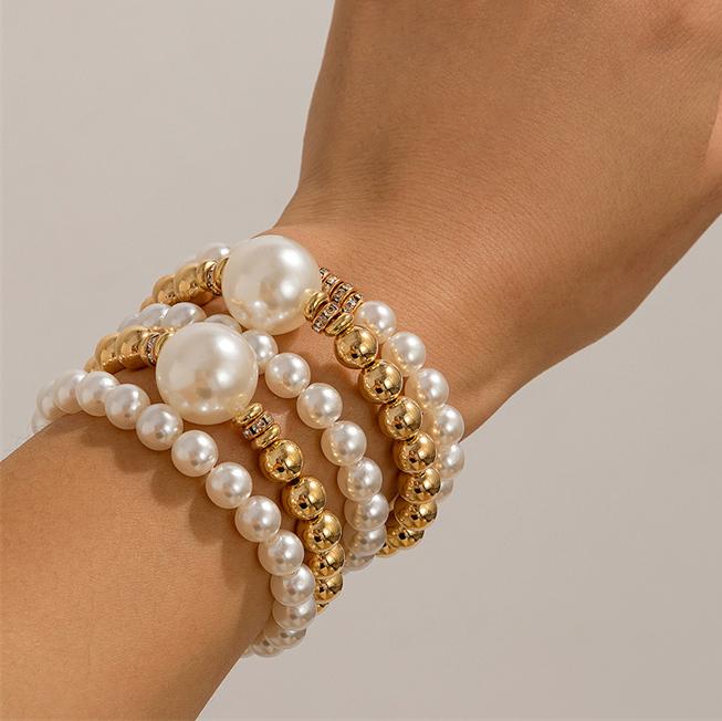 

Ingemark 5Pcs Boho Imitation Pearl Chain Bracelet for Women on Hand Goth Elastic CCB Beads Bangle Couple Friends Jewelry Gift