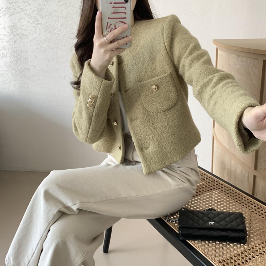 Button Up Jackets for Women Autumn New Fashion Vintage Long Sleeve O Neck Jacket Chic Solid Pockets Casual Coats