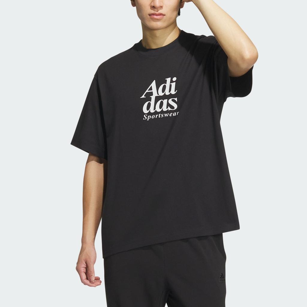 Adidas Graphic Print Loose Breathable Round Neck Short Sleeve T-Shirt Unisex Tops Black IT3925
