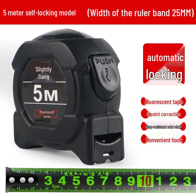 Automatic Locking Fluorescent Steel Tape Measure - Black Technology, 5m/10m, Thickened, Drop-Proof, Wear-Resistant