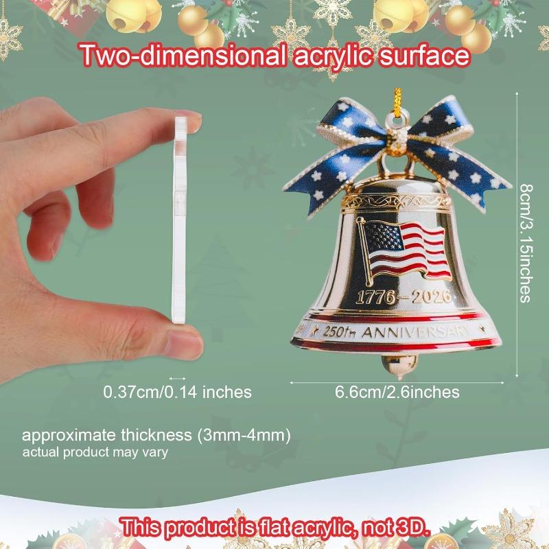 250th Anniversary Commemorative Bell Ornament Flat Acrylic Free Pendant Patriotic Christmas Tree Hanging Decoration Collector