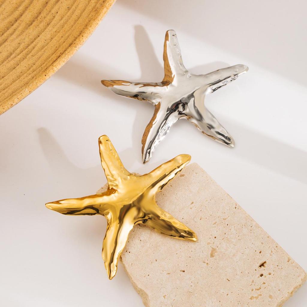 Broche Étoile de Mer Créative - Style Vacances d'Été à la Plage, Collection Océan, Accessoires en Acier Inoxydable (ZX0014)