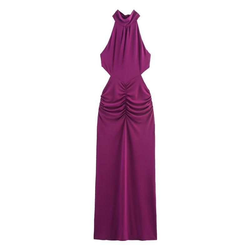 Kaslead New Women Clothes Western Style Slim Fit Pleat Hanging Collar Length Dress 5584304