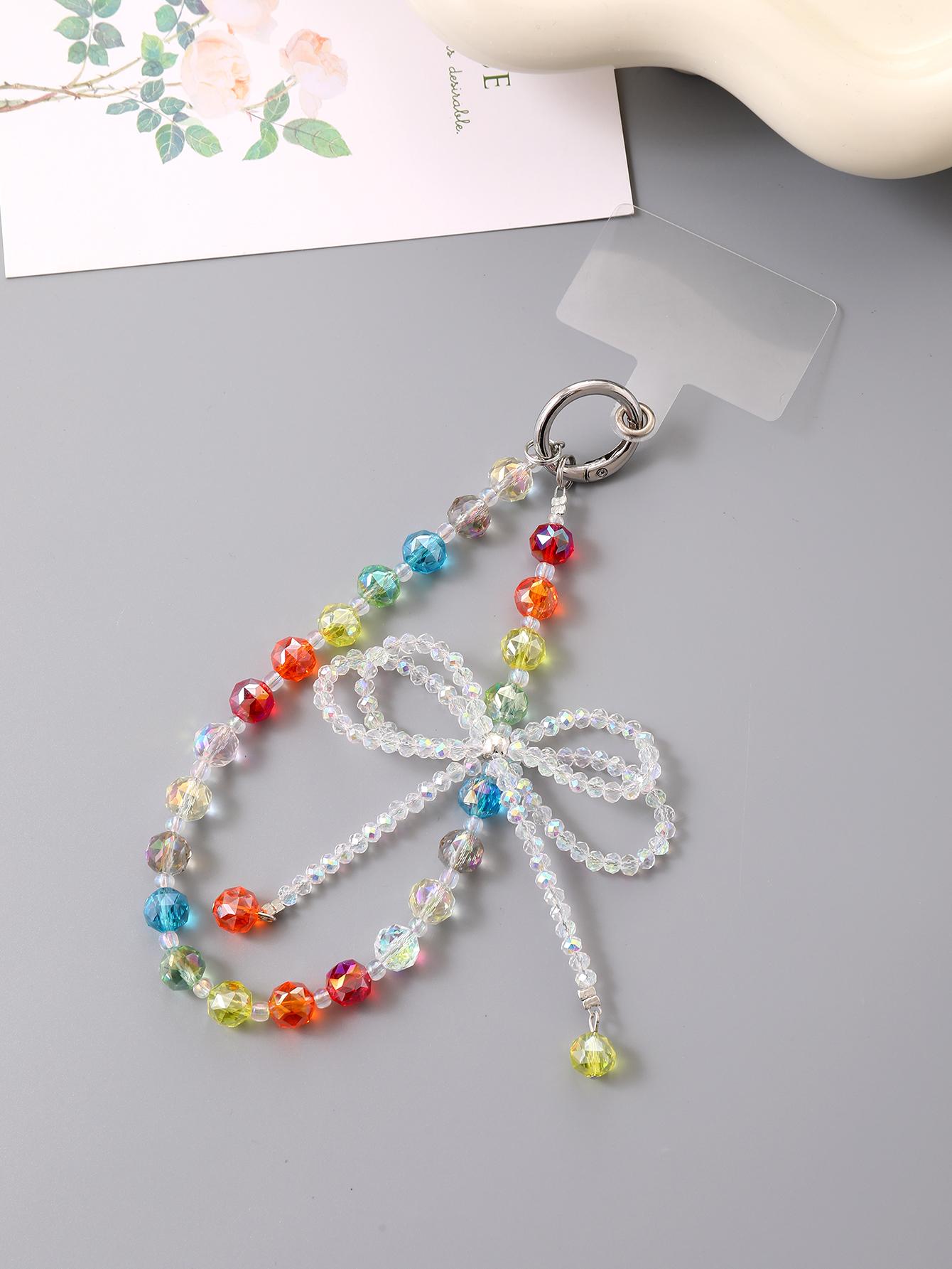 Multi Colored New Rainbow Crystal Bow Pendant With High-end Feel, Mobile Phone Crossbody Chain, Short Hanging Chain With Card Other