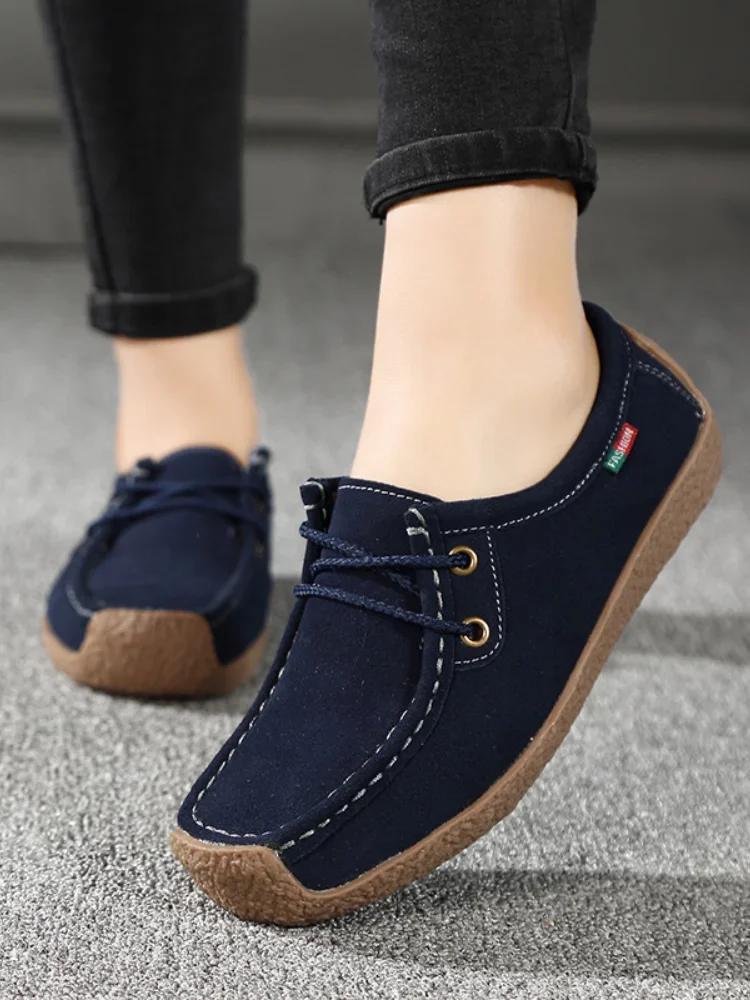 Velvet Peas Shoes for Women Socofy Women Casual Shoes Lace Up Flat Ankle Bottes Non Slip Women Loafers Zapatos Mujer