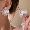 Exaggerated Metal Flowers Zircon Stud Earrings For Women Fashion Gold Color Hollow Round Temperament Earrings Zircon Party Gifts