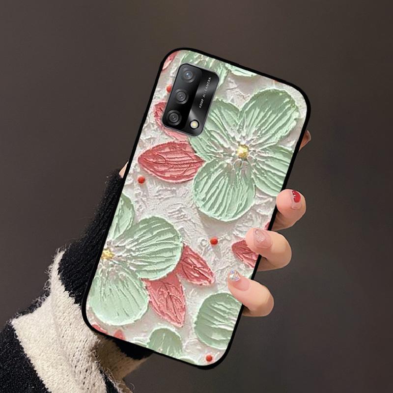 For OPPO A74 4G Oppo F19 Case Luxury Flower Black Soft Silicone Phone Case For OPPO A74 4G Back Cover F19 Coque Cartoon Bumper