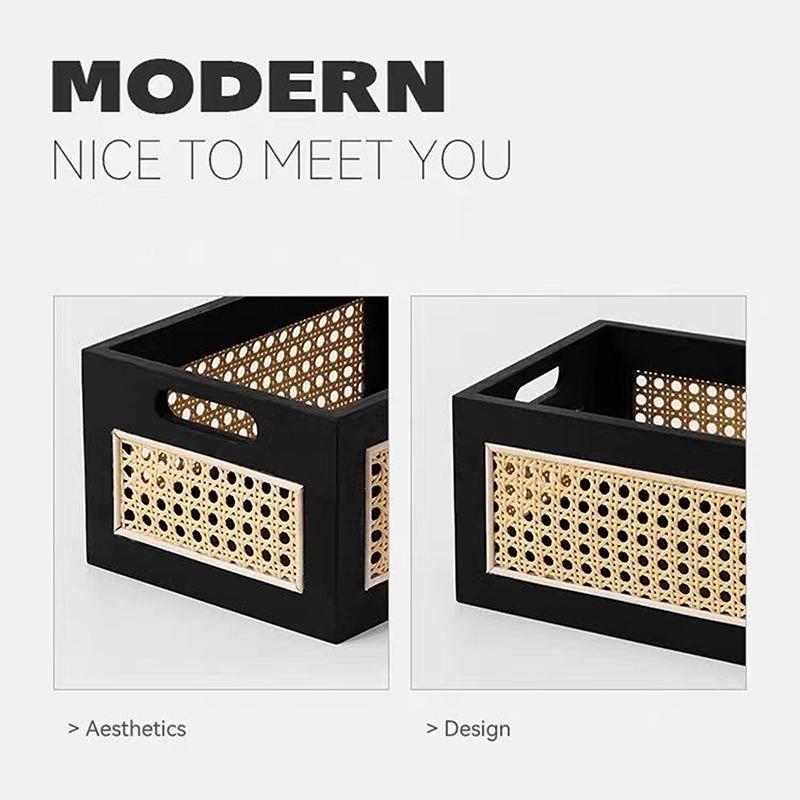 Solid Wood Storage Box Retro Desktop Imitate Rattan Basket Book Snacks Sundries Cosmetics Organizer Boxes Home Decor Basket