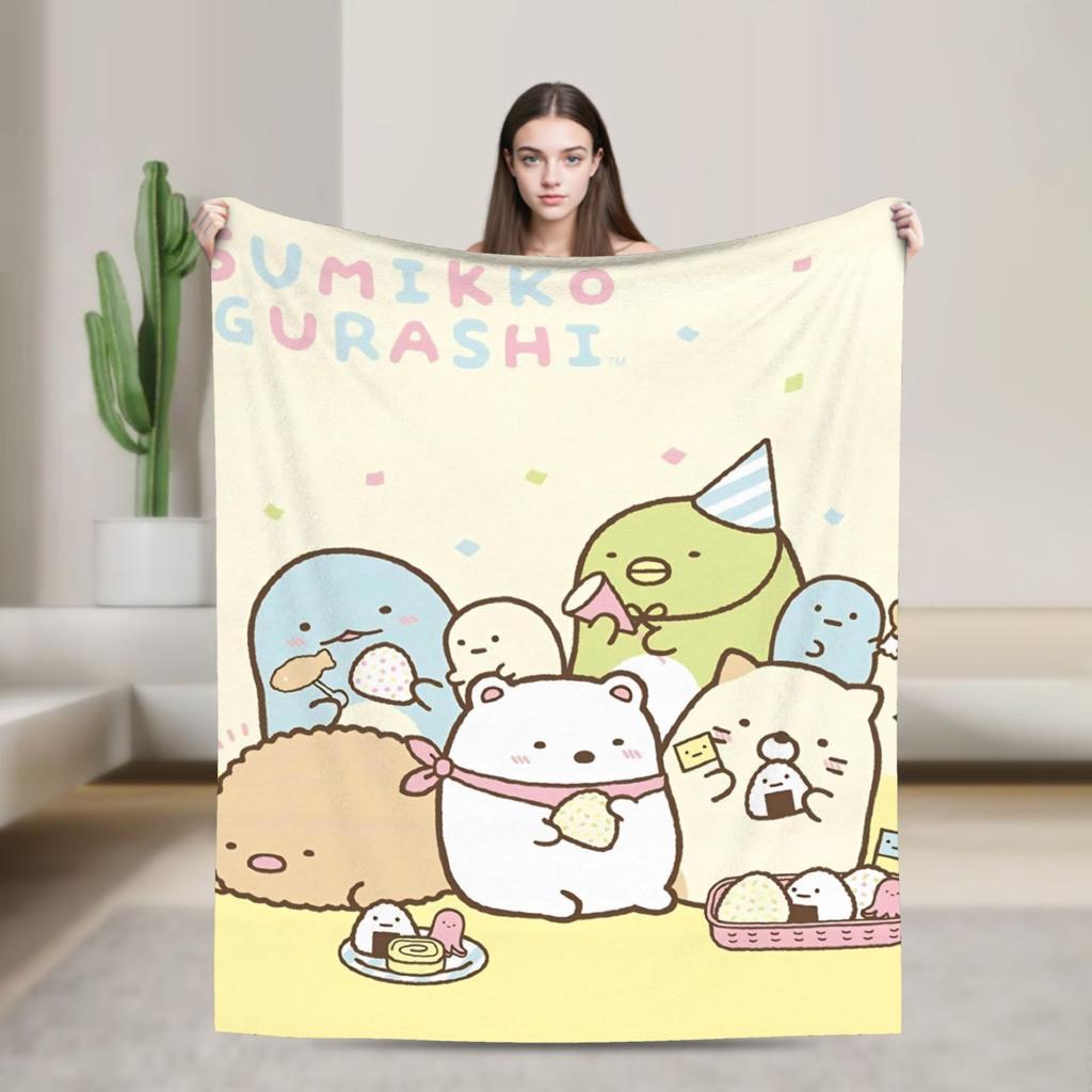 Sumikko Gurashi Cartoon Flannel Throw Blanket Shirokuma Penguin for Bedspread Knitted Blanket Car Lightweight Multifunction