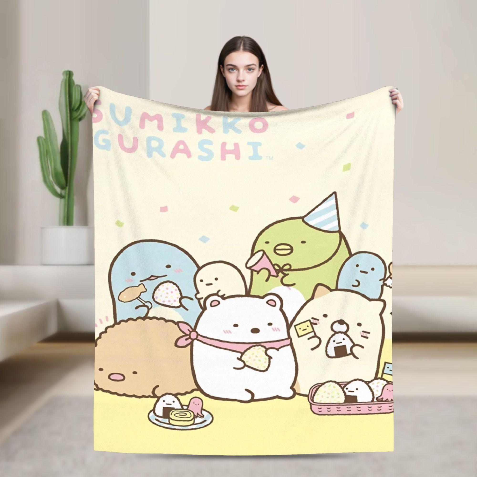 Sumikko Gurashi Cartoon Flannel Throw Blanket Shirokuma Penguin for Bedspread Knitted Blanket Car Lightweight Multifunction 30x40in