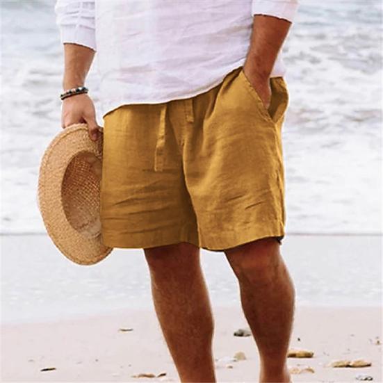 Mid-Rise Elastic Waistband Drawstring Men Shorts Pockets Straight Wide Leg Knee Length Solid Color Loose Fitness Beach Shorts Sportwear