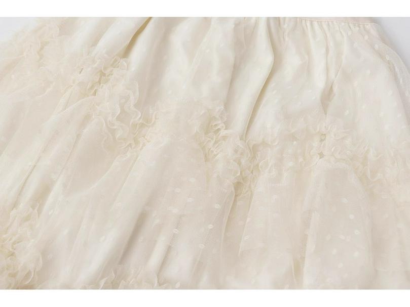 Irregular Wood Ear Lace Polka Dot Mesh Skirt – Women's Autumn/Winter French Style Fluffy Long Cake Skirt