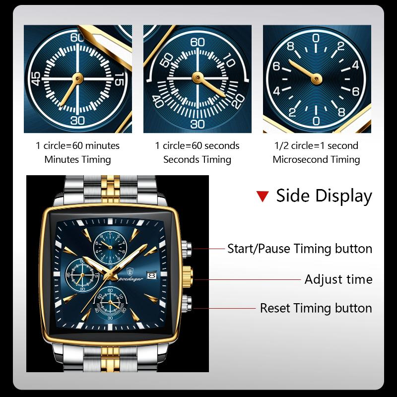 POEDAGAR Top Luxury Male Wristwatch Waterproof Luminous Stainless Steel Men Watch Chronograph Date Business Quartz Men's Watches
