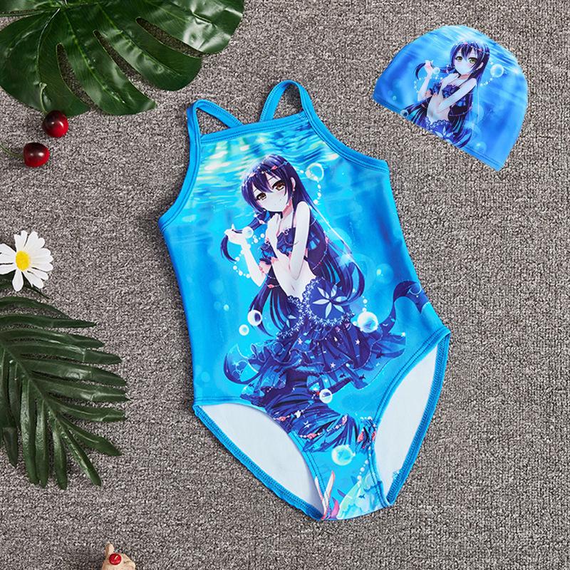 Exclusive Mermaid Print Halter Bikini for Baby Girls - One-Piece Swimsuit & Cartoon Vest Set