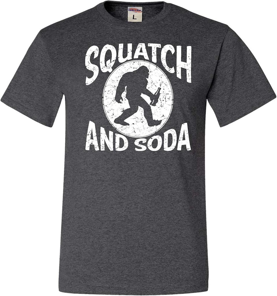 Go All Out Adult Squatch and Soda Bigfoot Sasquatch Scotch and Soda T-Shirt