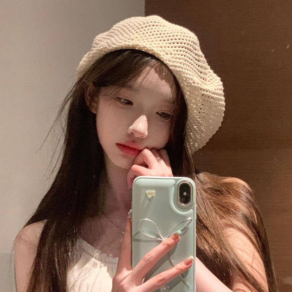 Japanese Style Hollow-Out Beret Hat Summer Sunshade Beret Hat Hollow Breathable Artist Painter Hat For Women Bonnets Bonia Cap