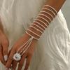 Multi layer rhinestone linked finger personalized trendy bracelet ring, women's Latin dance ballroom dance versatile accessory