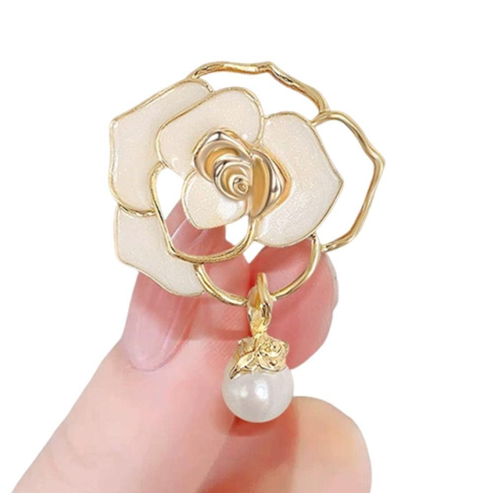 Enamel Design Enamel Camellia Brooch Golden And Black Floral Brooch  For Funerals and Mourning