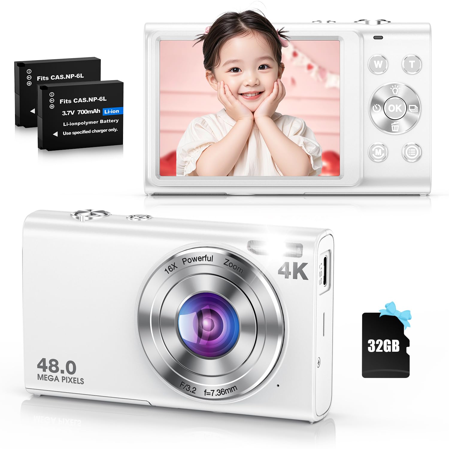 

4K Digital Camera with 16x Digital Image Compact Camera for IPS Includes Two 32GB MicroSD Lightweight and Ideal for Perfect for New and Travel