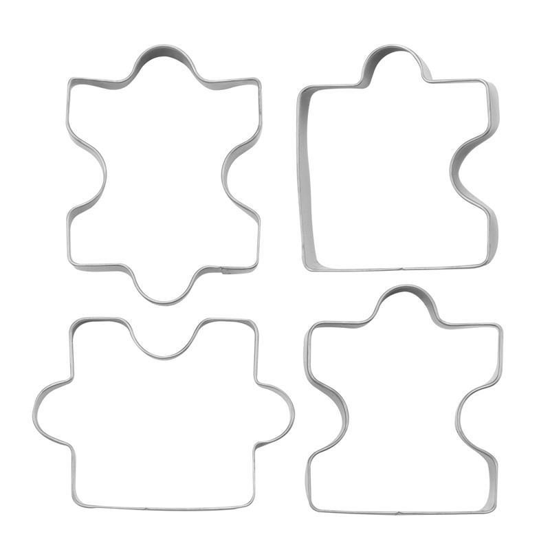 ABBY-Stainless Steel Fondant Biscuit Cookie Cutter Cake Pastry Cookie Cutter Puzzle Mold 4 Pcs