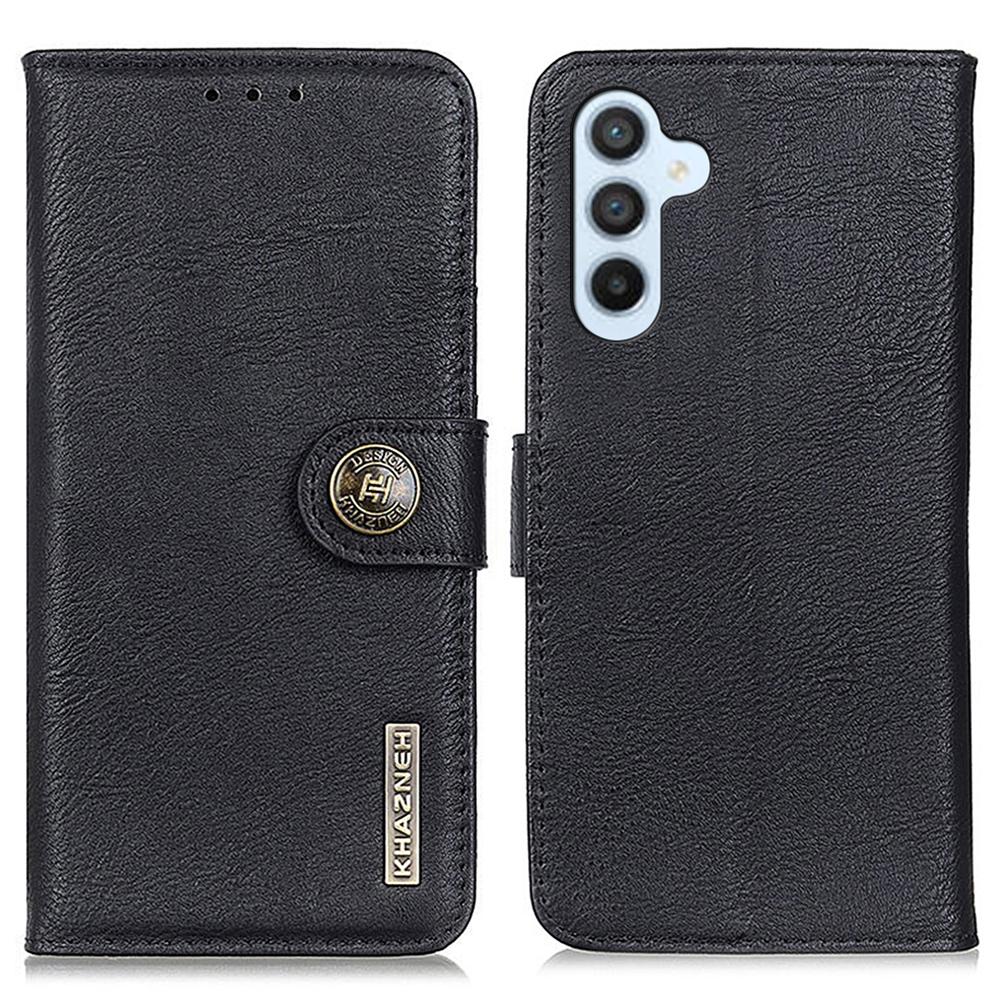 

For Samsung Galaxy S24 FE Case Phone Leather Cover Cowhide Texture Black