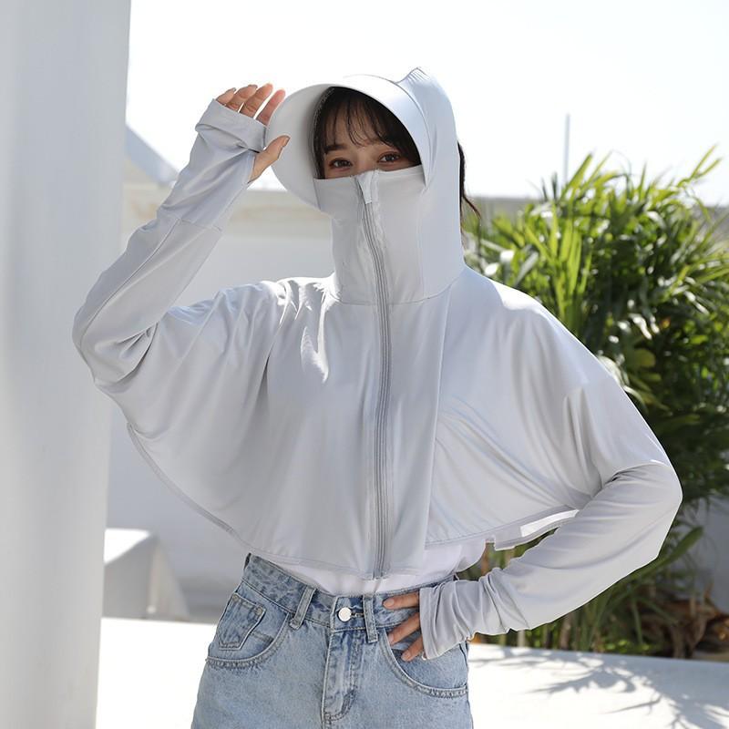 1 pezzo Felpa Estiva Donna Protezione Solare Femminile Colore Unico Sottile Seta di Ghiaccio Protezione UV Manica Lunga Giubbotti Traspirante Camicia Abbigliamento