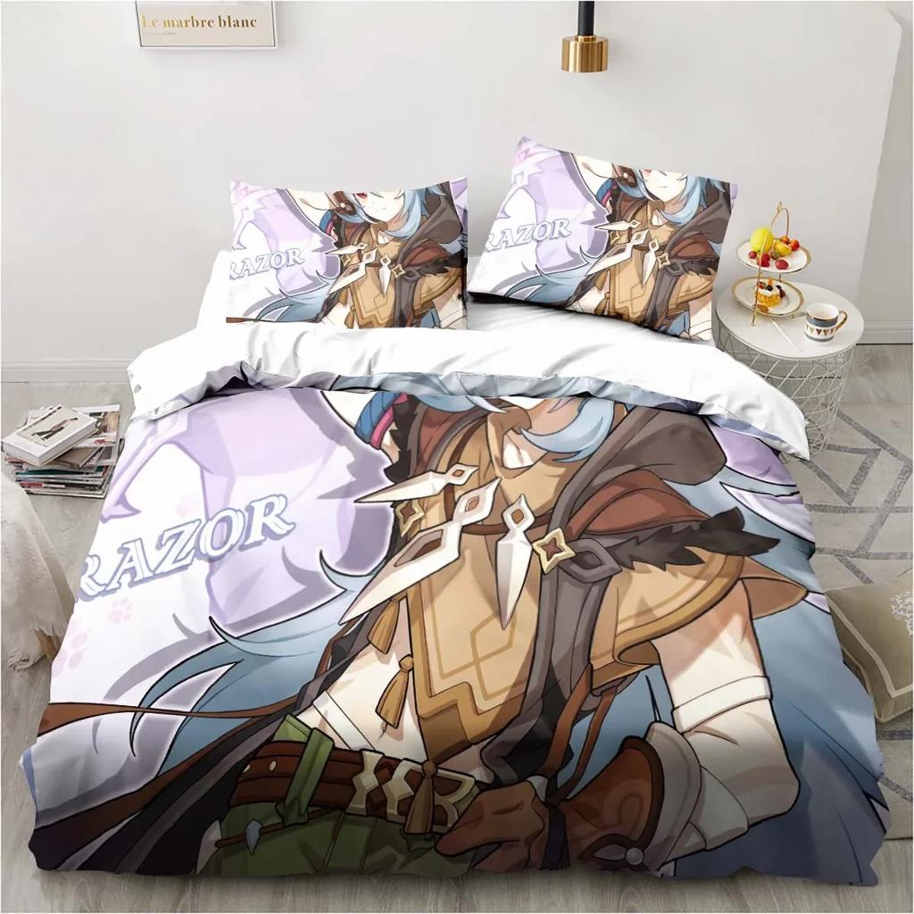Kreslený Anime Genshin Impact Herný posteľný set do spálne Prikrývky na posteľnú bielizeň Pohodlná obliečka na paplón Prikrývka a obliečka na vankúš