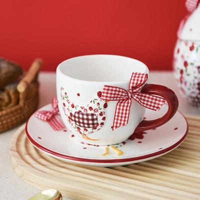 Yousheng Ceramic Bowl Plate Cup Set Red Floral Roaster Cookie Jar Chicken-Shaped Biscuit Tin for Spices Sugar Snacks Farmhouse Decor Easter Gift