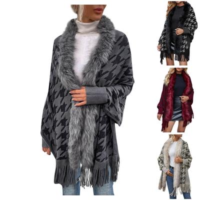 Damenmode Temperament Lässiger Wollkragen Cape Cardigan Pullover Strickmantel