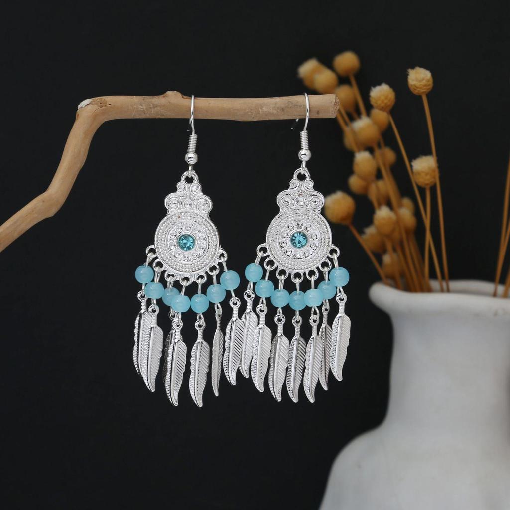 Personalized Bohemian Miao Silver Geometric Tassel Earrings