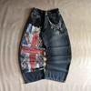 Pánské široké roztrhané džíny s potiskem kříže, vysoký pas, volný střih, Streetwear