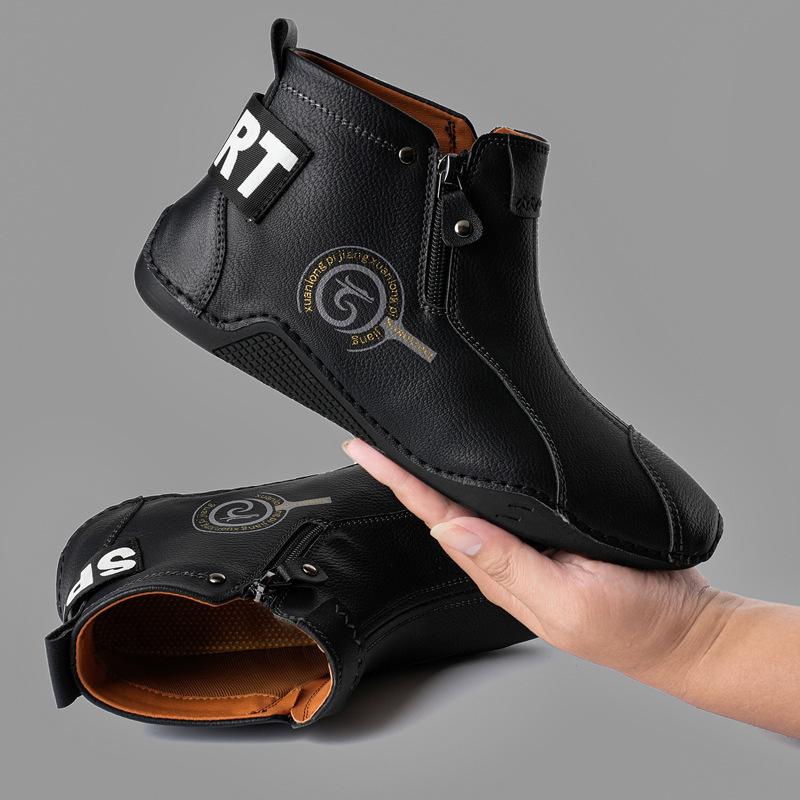 New Popular Large-size Men's High-top Martin Boots with Cotton Thermal Zipper Men's Shoes
