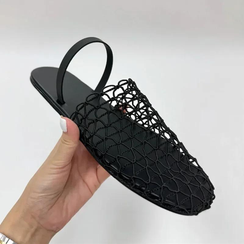 Fashion Novelty Mesh Flat Sandals Women Designer Weaving Hollow Breathable Mules Slippers Summer Light Comfort Slingbacks Slide Sandals