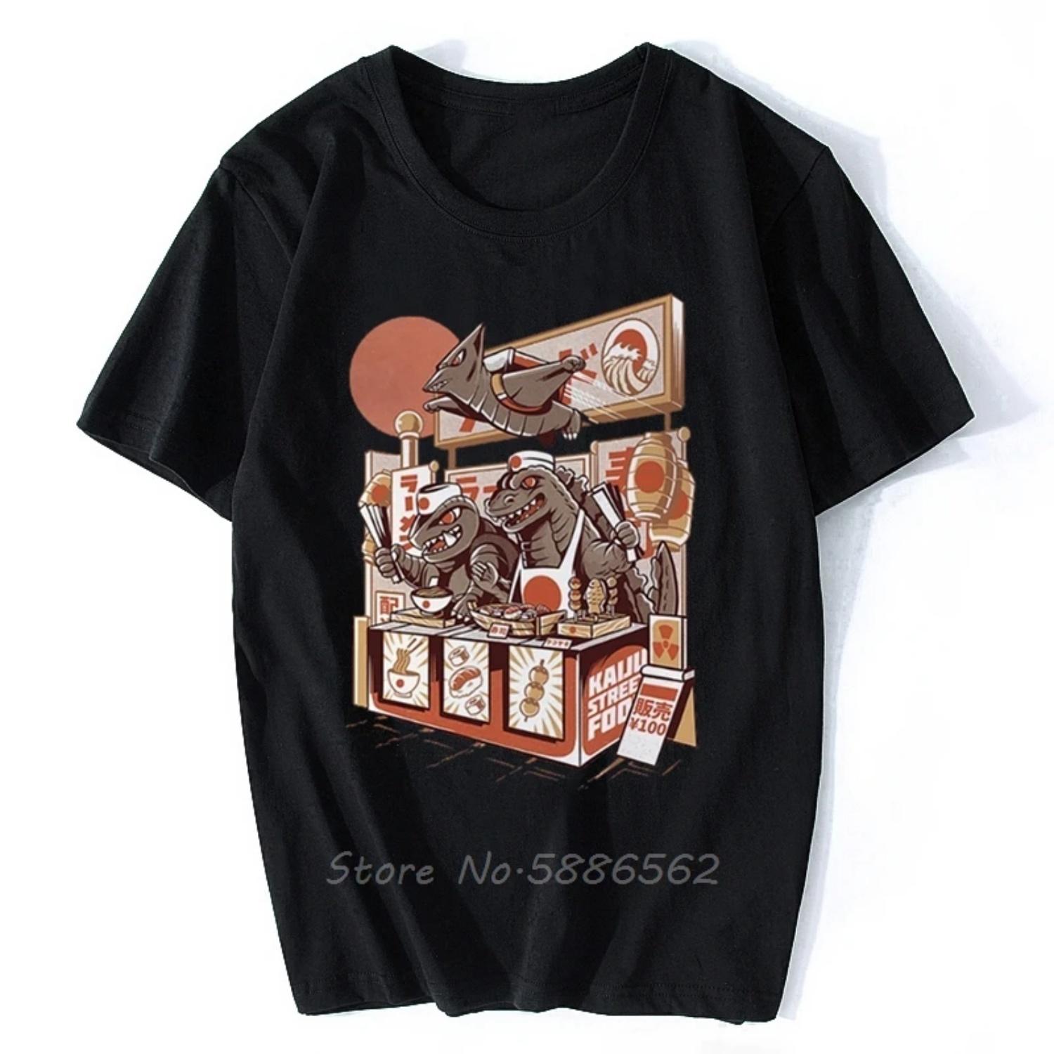 

Japan Anime Kaiju Street Food Funny T Shirt Homme New White Casual Short Sleeve Cool Tshirt Men Tees Harajuku XXXXXL чорний