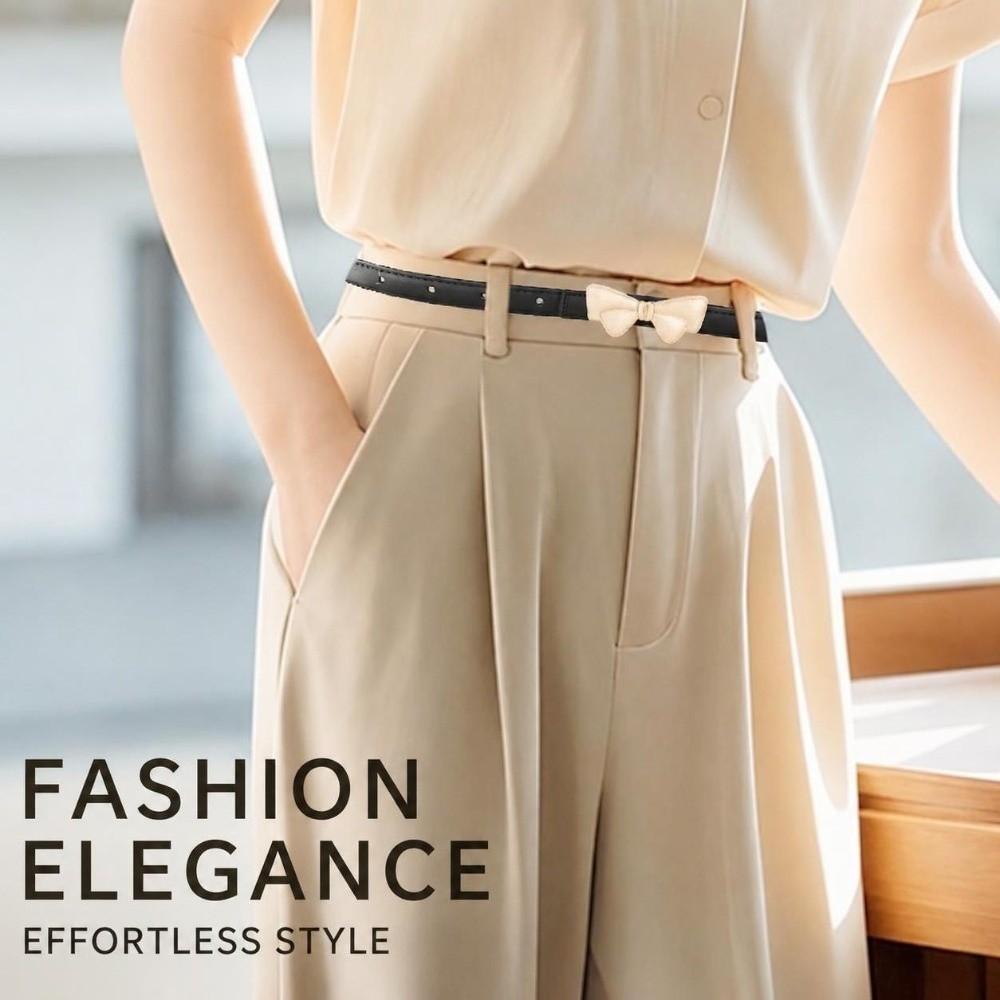 Bow Buckle Waist Belt Leather Bow Buckle Belt Simple Women's Belt Daily Outfits