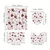 Valentine'S Day Bathroom Set Of 4 – Romantic Shower Curtain & Toilet Lid Cover+2 Bath Mats,Love Be Mine Xoxo Plaid Hearts Design